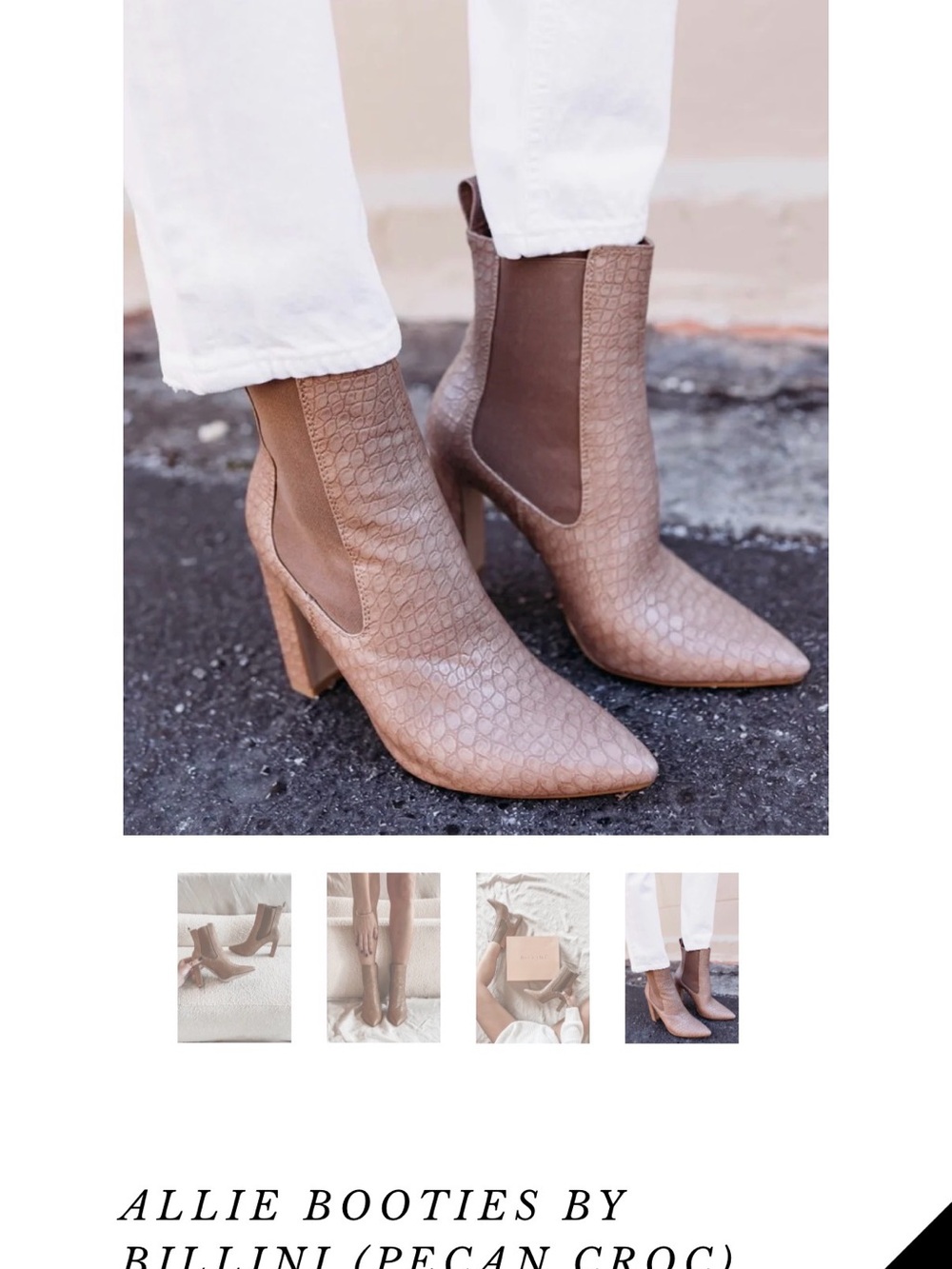 Billini Pecan Croc-Embossed Pointed Toe Ankle Boots